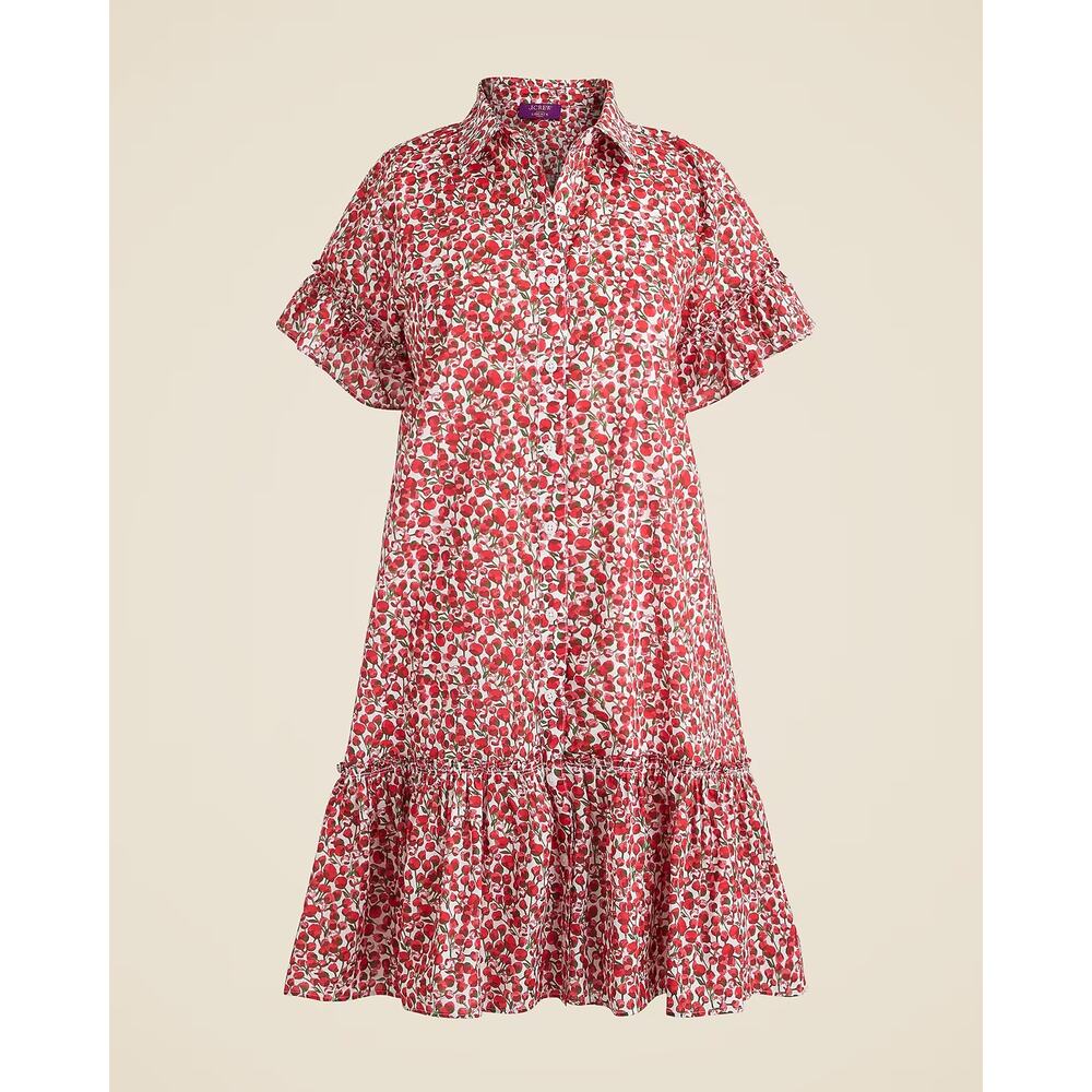 J. Crew Amelia Floral Ruffle Trim Shirt Dress in Liberty Eliza's Red Fabric 2X